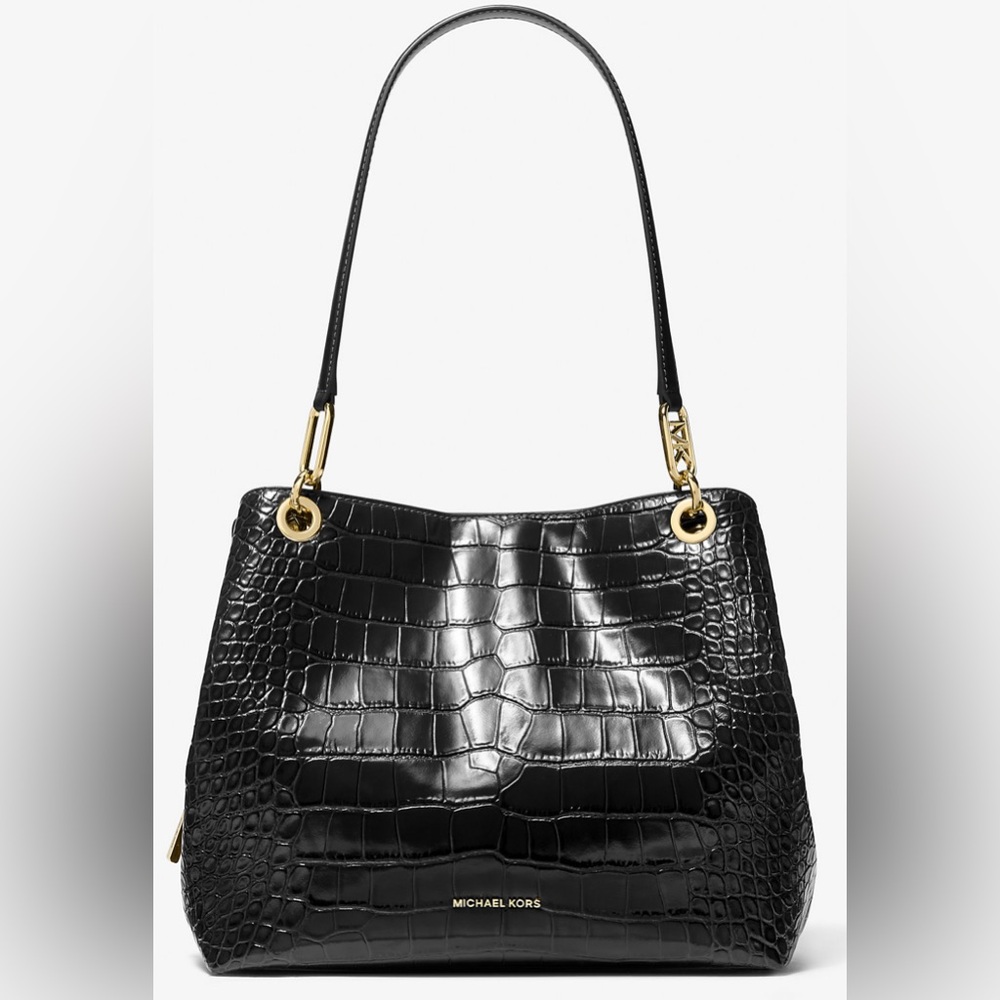 Michael Kors Kensington black embossed leather large shoulder tote